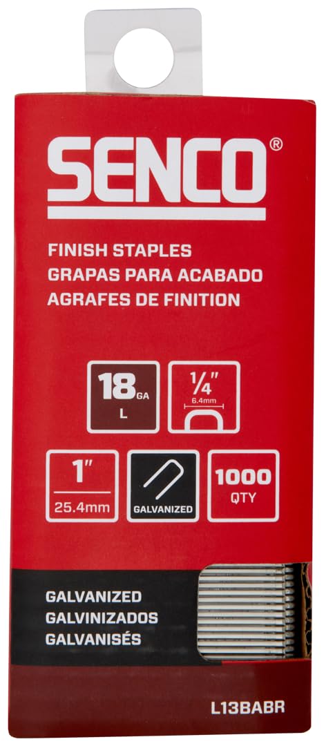 SENCO L13BABR 1" 18 Gauge 1/4" Crown Finish Staples, Galvanized Finish 1,000 Count Pack