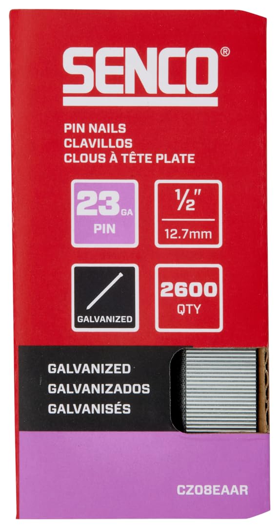 SENCO CZ08EAAR 1/2" 23 Gauge Pin Nails, Galvanized Finish 2,600 Count Pack
