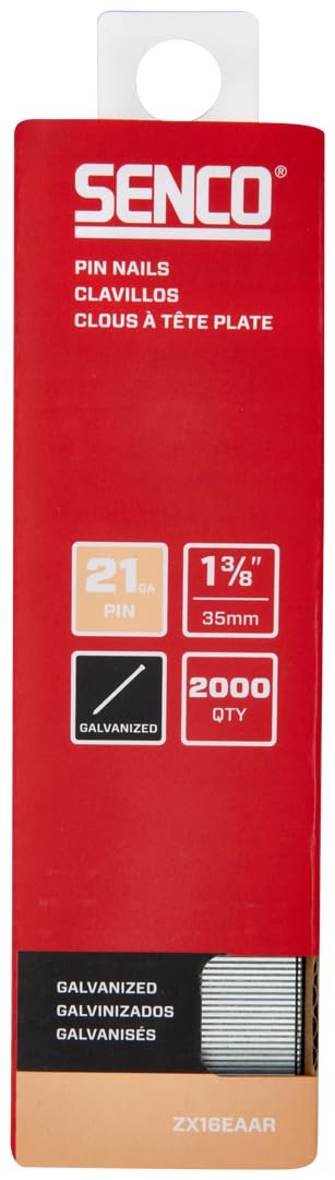 SENCO ZX16EAAR 1-3/8" 21 Gauge Pin Nails, Galvanized Finish 2,000 Count Pack