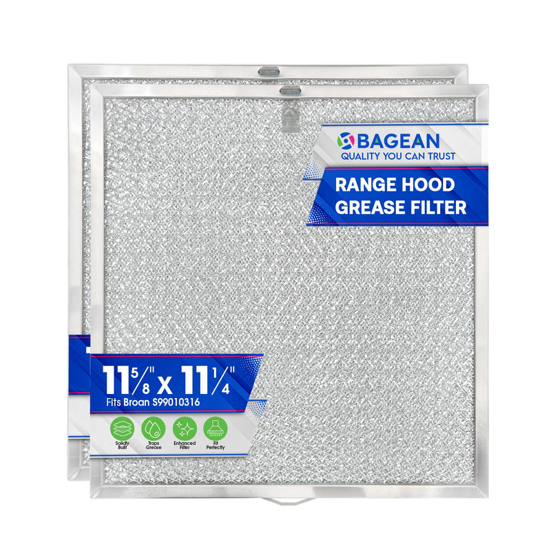 Range Hood Filter Replacement 11.60” x 11.22” BPQTAF S99010316 Fits Broan Range Hood Filter - Aluminum Mesh Hood Vent Filter - Filters Air Entering Kitchen Stove Overhead Exhaust Fan Vent (2-Pack) 2