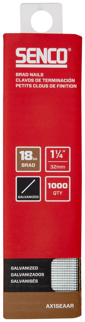 SENCO AX15EAAR 1-1/4" 18 Gauge Brad Nails, Galvanized Finish 1,000 Count Pack
