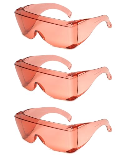 Calabria 6000 Large Fit Over Safety Glasses Fitover Prescription Eyewear Men Women Wrap Around Tinted Anti Fog Scratch Glare 3000 - Fl-41 Pink (3 Pack)