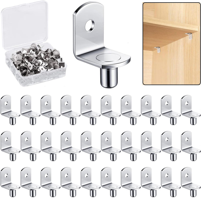 5mm Shelf Support Peg，Support Cabinet Shelf Pins，Shelf Bracket Pegs with Hole，L-Shaped Nickel Plated Furniture Replacement Peg for Bookcase Kitchen Closet Shelf Shelves Furniture Cabinet 30PCS