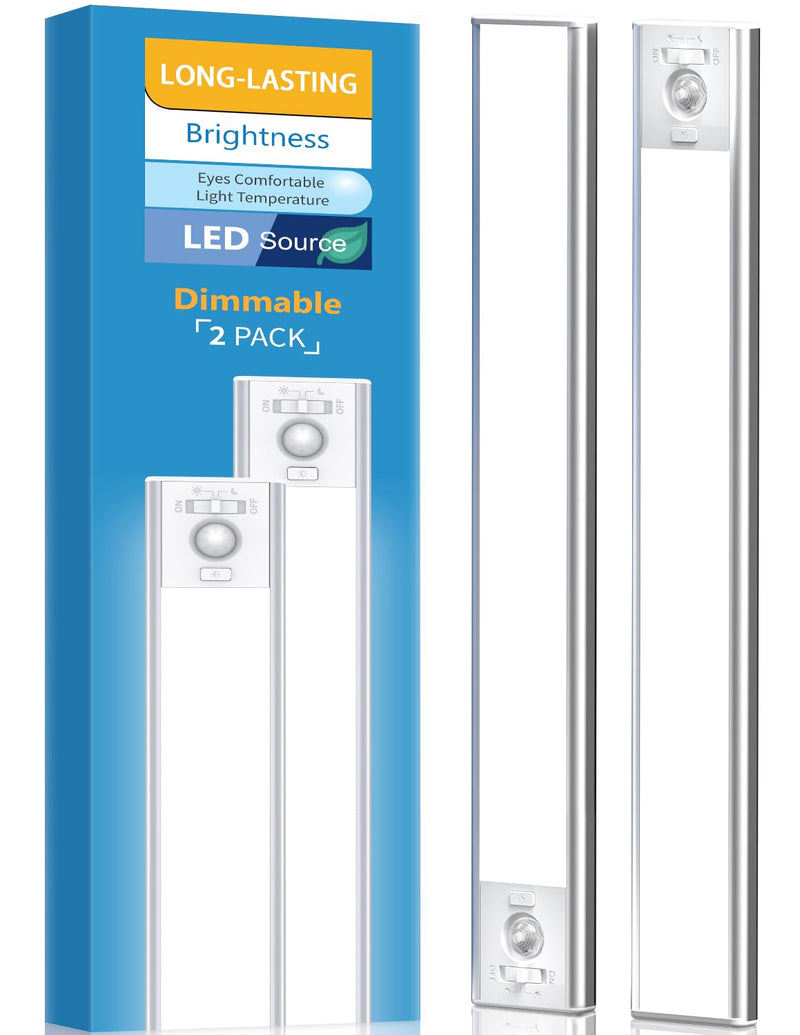 Under Cabinet Lighting, LED Motion Sensor Light Indoor, 2200mAh USB Rechargeable Closet Lights Battery Operated, Stick On Magnetic Wireless Dimmable Under Counter Lights for Kitchen, Stairs (2 Pack) White Light 8 inch