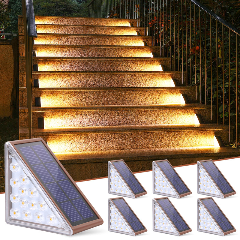 NIORSUN Outdoor Stair Lights 6 Pack, Solar Step Lights IP67 Waterproof with 13 Bright LEDs, 3000K Warm White, Auto On/Off, Triangular Design for Steps, Deck, Patio, Yard, Porch, Sidewalk