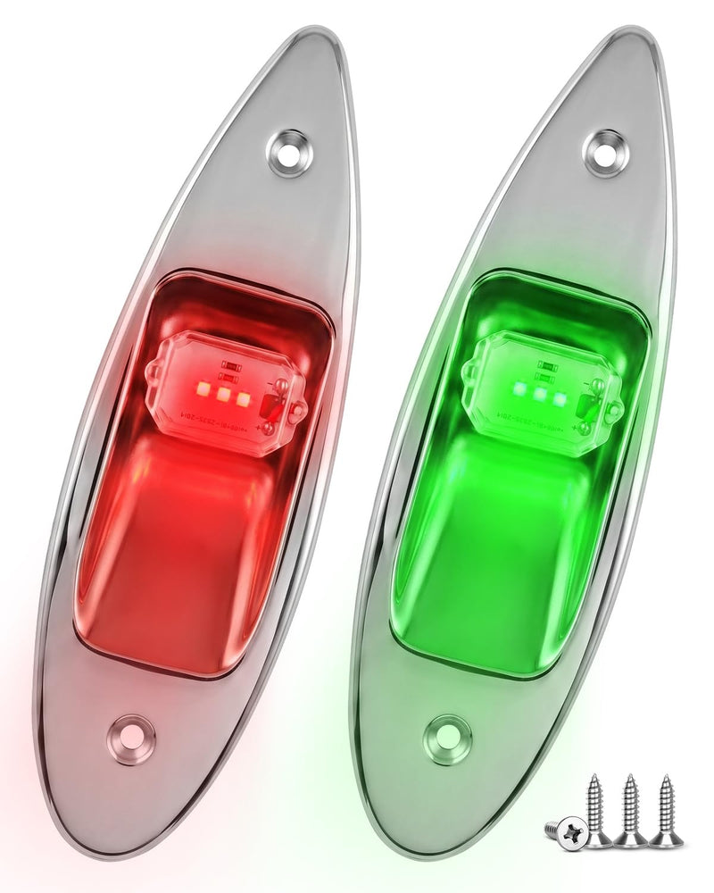 12V LED Marine Navigation Light Teardrop Type Sidelight, SS Waterproof LED Flush Mount Red and Green, for Fishing Small Boat Pontoon Sailing Yacht