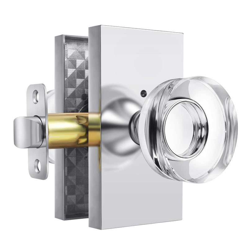 Glass Door Knobs Polished Chrome Privacy Crystal Door Knob with Lock for Bedroom Bathroom Privacy 1 Pack