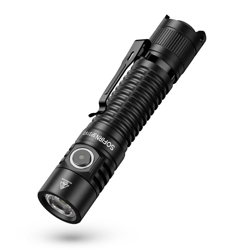 Sofirn SP31 V3 Tactical Flashlight Rechargeable, 2000 High Lumen Pocket Flashlight with Powerful LED, Dual Switches and Battery for EDC, Home, Emergency, Heavy Duty, IP68 Waterproof / Compact Built Black