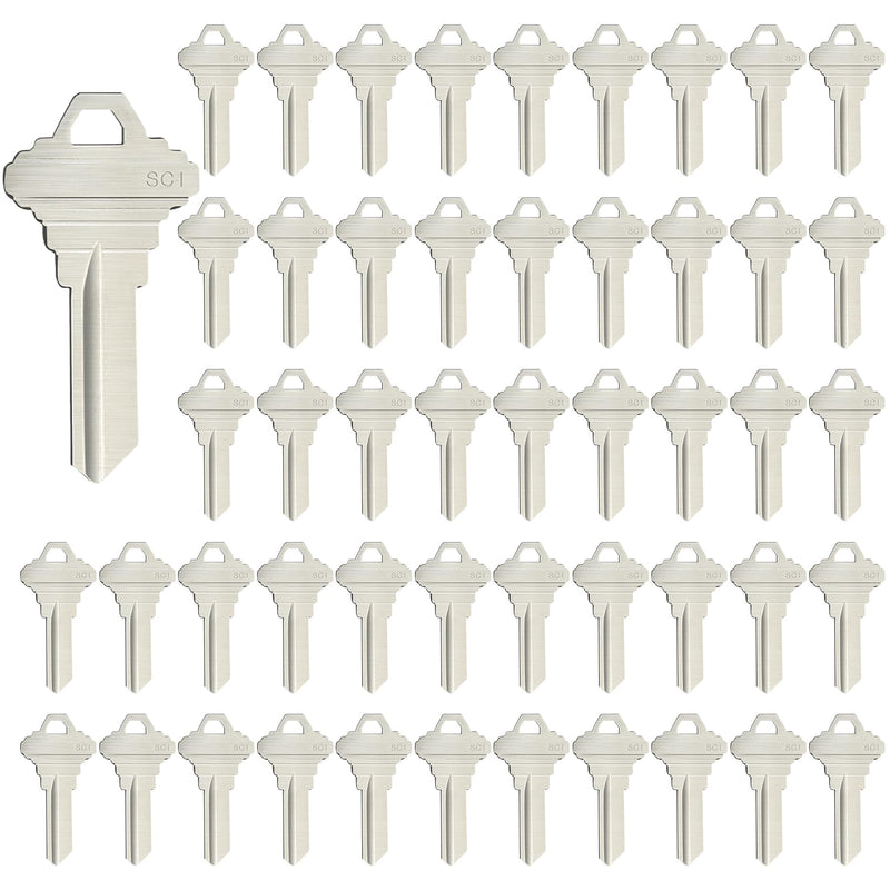 Blank Keys SC1 Key Blanks Pack of 50 Blank Key House Office Brass Key Blank, Silver