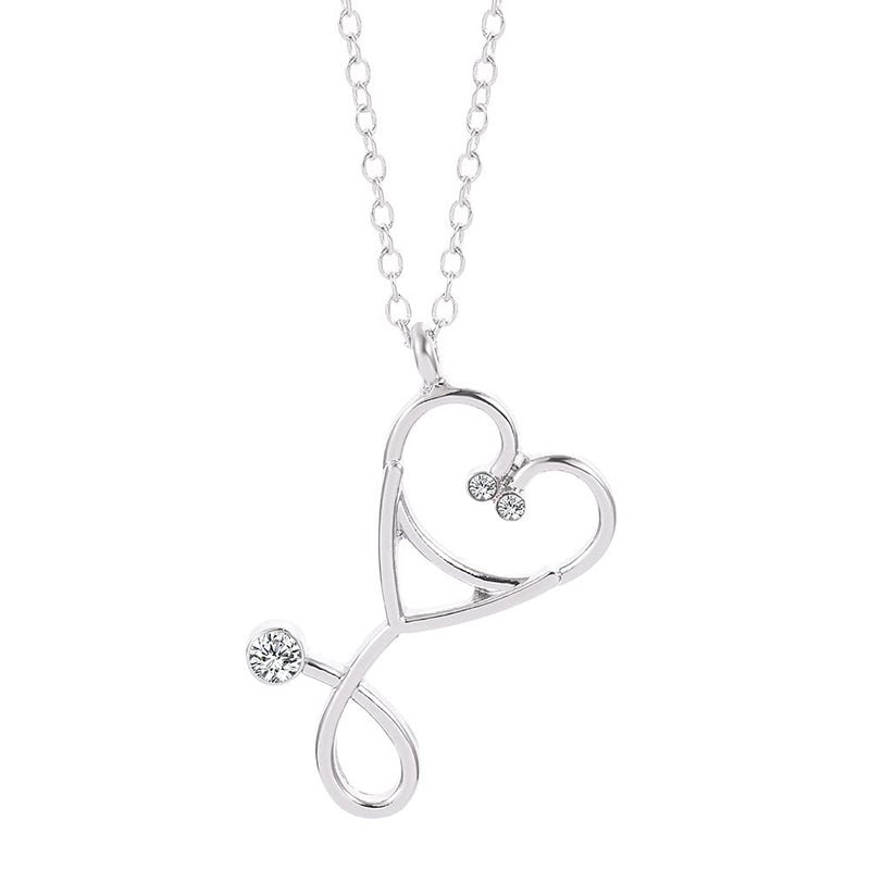 Stethoscope Pendant Necklace Angel Nursing Themed Graduation Gifts Medical Jewelry for Doctor Nurse Medical Student RN Silver