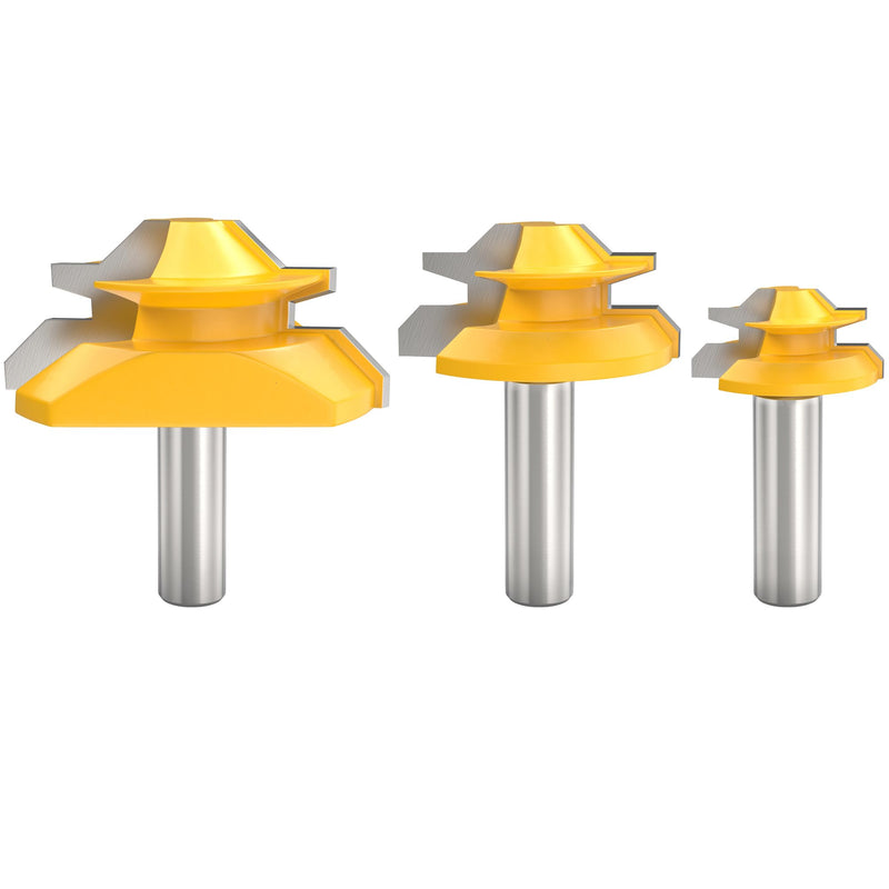1/2" Shank 45 Degree Lock Miter Router Bits Joint Router Bit 1/2" 3/4" 1" Cutting Height Woodworking Tools Router Bit Set- 3PCS