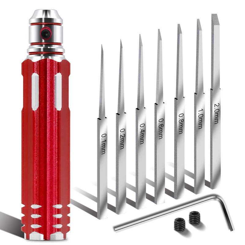 Prime Model Scriber Gundam Resin Carved Scribe Line Hobby Cutting Tool Chisel, Model Chisel with 7 Blades (0.1/0.2/0.4/0.6/0.8/1.0/2.0mm)，for Carving Cutting, Panel line,Scale Model(Red) Red