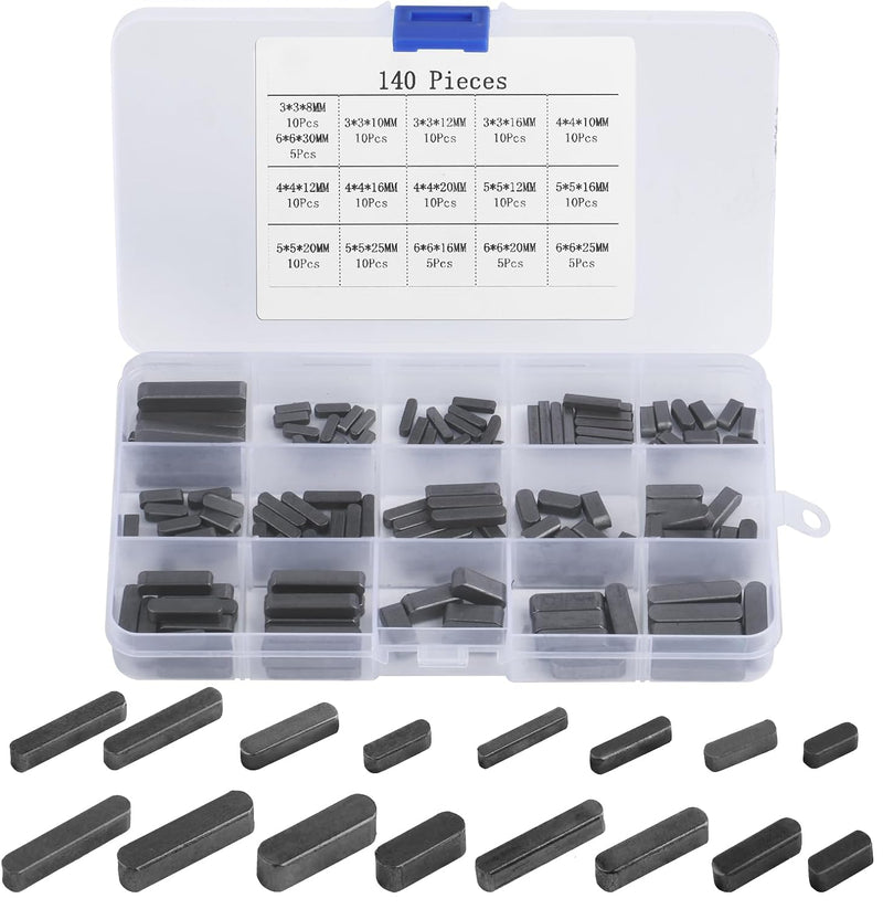 140 Pcs Round Ended Feather Key, Parallel Drive Shaft Keys Set, Key Stock Assortment, Drive Shaft Parallel Keys, Shaft Feather Key, Keyway for Fasteners Mechanical Industry, 3mm 4mm 5mm 6mm