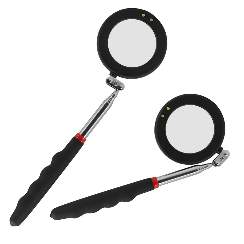 Telescoping Inspection Mirror with 2 Light Small circular mirror Square mirror- Flexible and Shower Use mirror on a stick and Extendable Mechanic Tool for Automotive