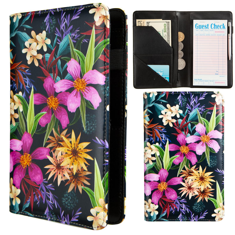 AIRMORS Cute Server Book for Waitress,Restaurant Waiter Wallet Server Booklet Ticket Book Holder Fit Server Apron with Zipper Pocket Accessories Server Check Book (Tropical Flower) Tropical flower
