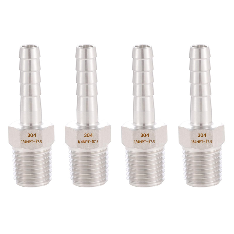 304 Stainless Steel 1/4" Hose Barb to 1/4" Male NPT Home Brew Fitting Water Fuel Air，lead-free (Pack of 4)…