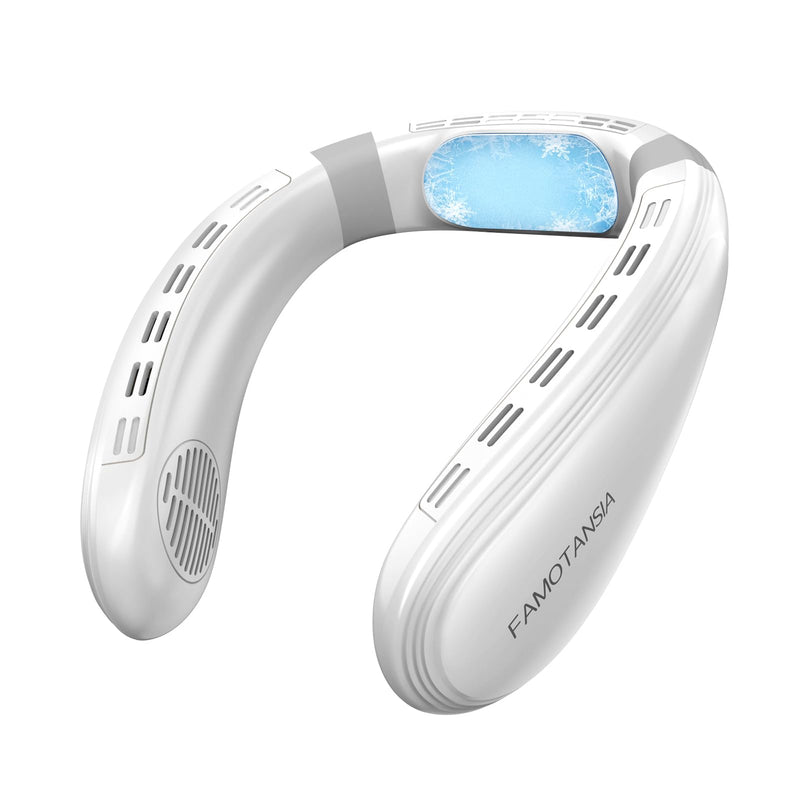 Neck Fan - Portable Personal Fan with Cooling Plate,Operated Wearable Rechargeable Fan with 5200mAh Lithium Battery for Travel,Neck Air Conditioner,3 Cooling Level&3 Speeds Level,Gifts for Women Men White