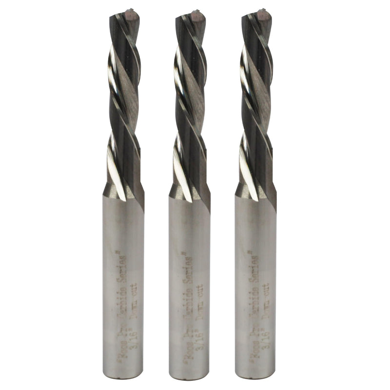 FOOS - Down-Cut Spiral Router Bit Set - Solid Carbide - 1/4” Shanks - Veteran Owned (3 Pack 3/16") 3 Pack 3/16"