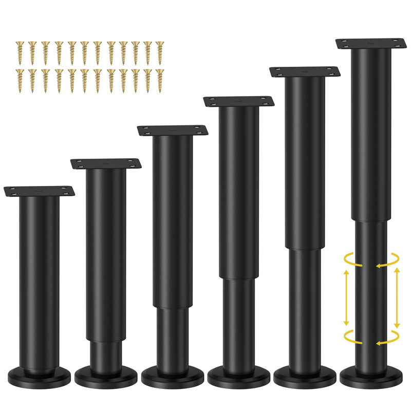 6 Pcs Adjustable Height Bed Support Legs for Bed Frame/Bed Center Slat, Metal Adjustable Furniture Legs 7.08-12.2 inch for Bed/Sofa/Cabinet/Couch/Dresser/Table, Heavy Bed Replacement Legs 7.08-12.2 inch (6pcs)