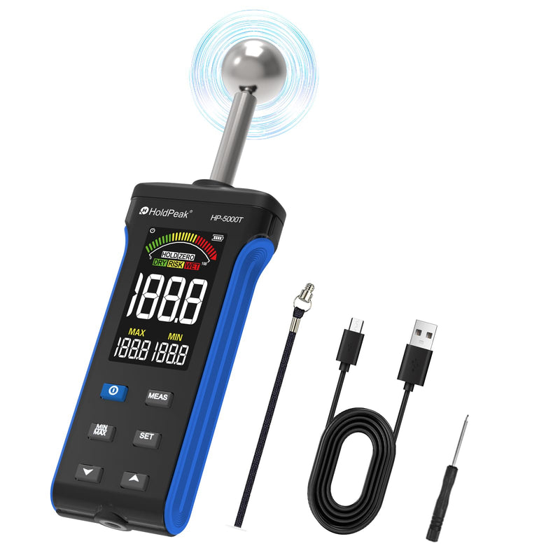 HOLDPEAK Pinless Wood Moisture Meter, Non-Destructive Moisture Meter for Wood, Concrete, Floors, Walls, Measuring Depth 20-40mm Digital Moisture Meter with Masonry-Spherical Sensor, Large LCD Display