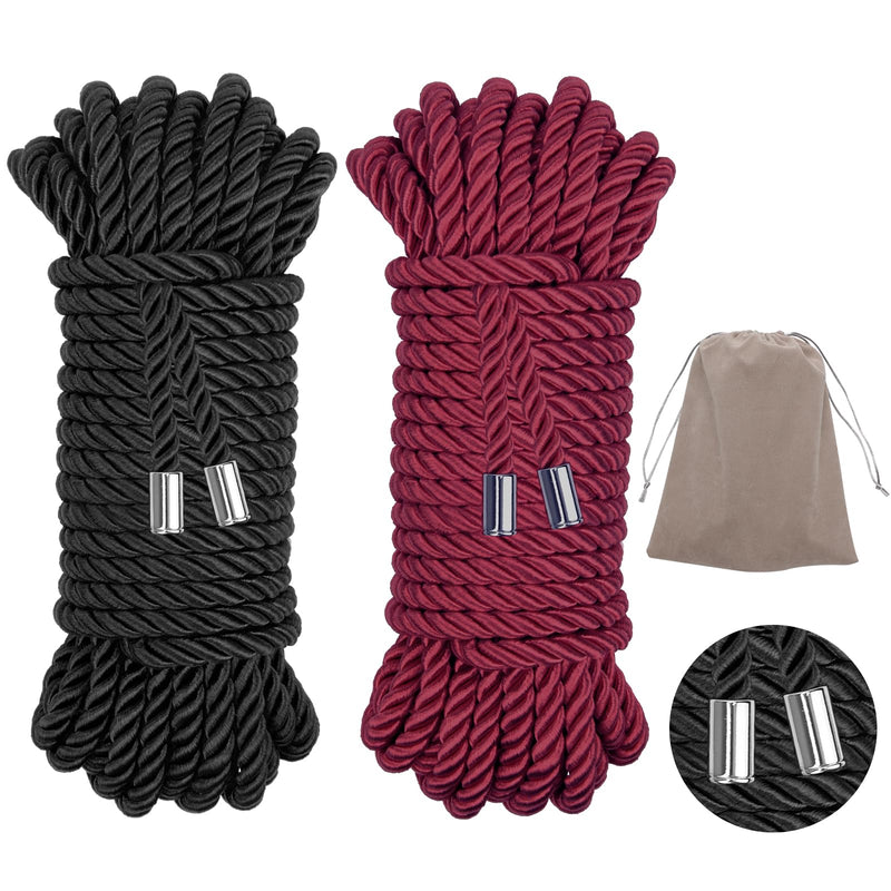 2-Pack Soft Silk Rope with Storage Bag, Twisted Trim Cord 32 Feet/7MM Rope Nylon Twisted Cord Trim Thread String Ropes Satin Shiny Cord (Wine red+Black) Wine Red+black 10m