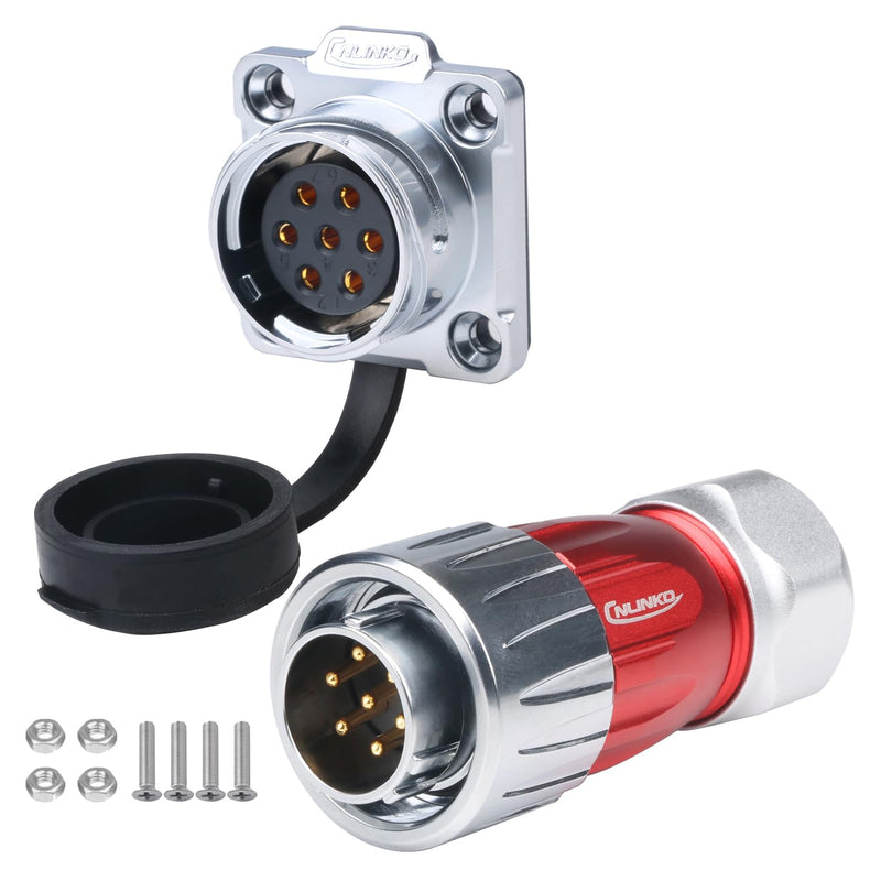 CNLINKO M20 Waterproof Connector，DH Series 20 2/3/4/5/7/9/12 Pin Bayonet Connecting Type Metal Shell Soldering Male Plug Female Socket IP68 Connectors (7-Pin) 7 Pin 300V 10A