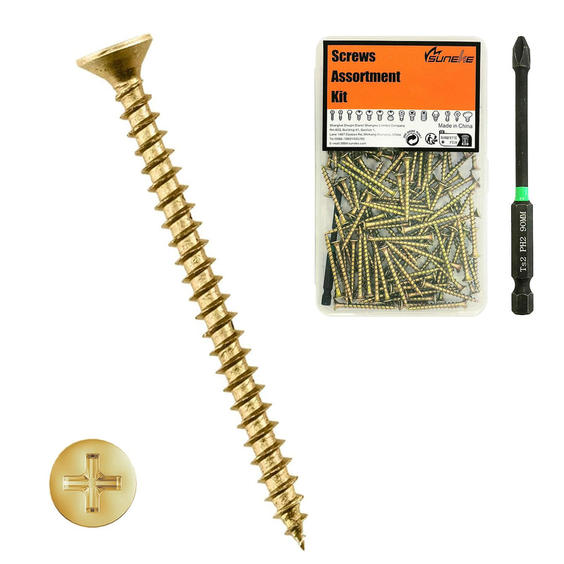 60PCS #8 X 4" High Hardness Drywall Screws, Zinc, Coarse Thread, Phillips Drive, Bugle Head, Wood Screws with Organizer Box & 1 Phillips PH2#2 Long Bit #8 X 4" Coarse Thread Zinc