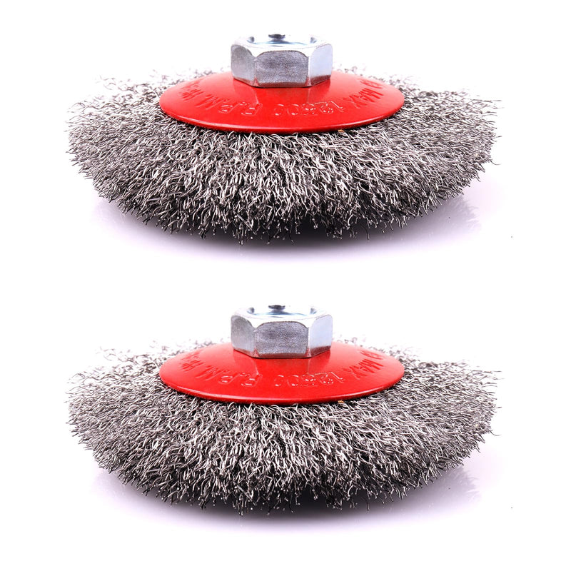2 Pack 4 Inch Coarse Crimped Wire Wheel for 4 1/2 Angle Grinder,5/8 Inch-11 Threaded Arbor,0.014 Inch Carbon Steel Wire,Wire Brush for Rust,Corrosion,Paint Removal (2 Pack 4 Inch) 2 Pack 4 Inch