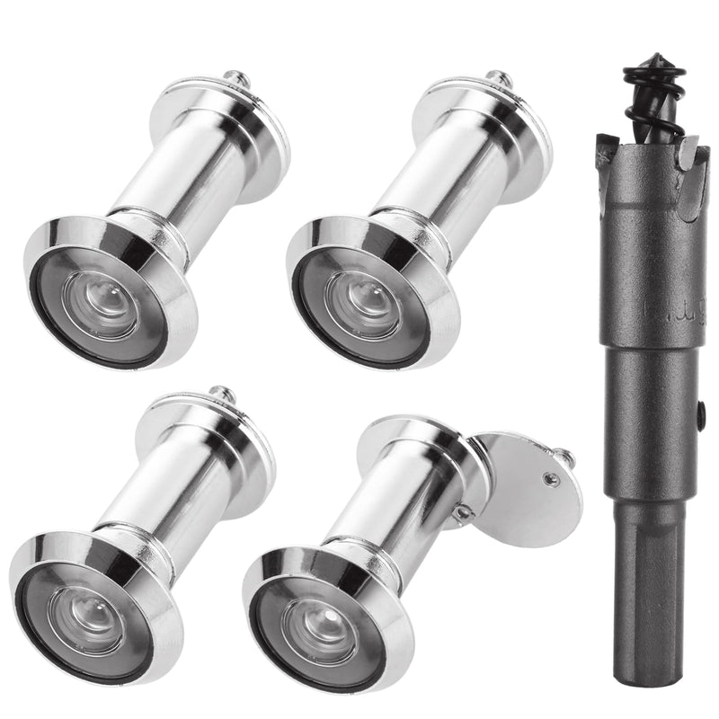 5 PCS Door Viewer Peephole 220 Degree Zinc Alloy with 16mm/0.63inch Drill Bit for 1-1/2" to 2-3/8" Doors (Brushed Nickel, 4X Peephole Set + Drill Bit)