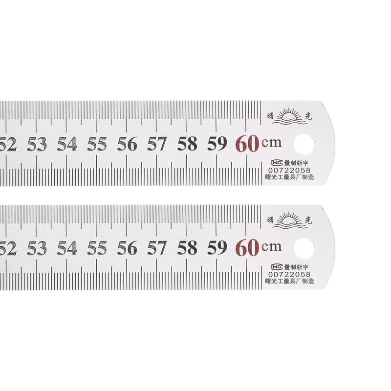 HARFINGTON 2pcs Stainless Steel Ruler 60cm/24 Length x 1/28" Thick x 1-1/7" Wide Inch and Metric Straight Edge Measuring Tools for Woodworking Painting Craft, Silver Tone 24"x1/28"x1-1/7" 2