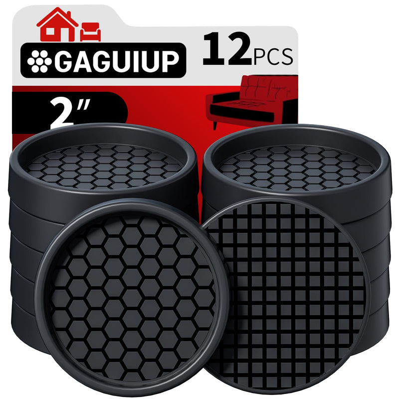 Non Slip Furniture Pads - 2" Anti Skid Caster Cups, 12PCS Round Furniture Coasters for Hardwood Floors, Anti Slide Furniture Cup Bed Couch Floor Protectors,Furniture Stoppers to Prevent Sliding(Black) 2" 12PCS Black