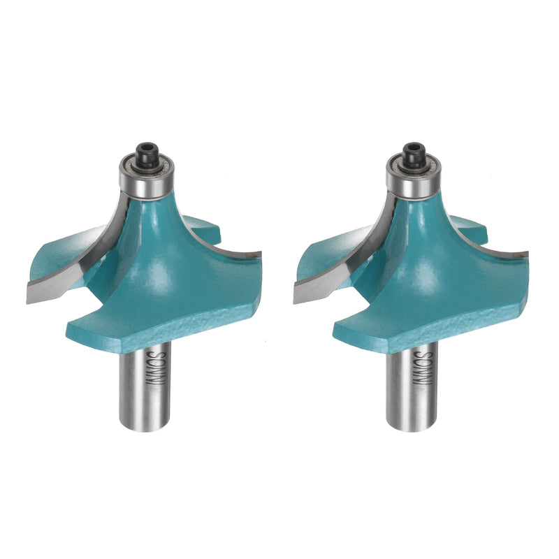 HARFINGTON 2pcs Roundover Router Bit 1/2 Shank 7/8" Radius Carbide Tipped Edge Rounding Over Bit with Bearing Guide, Woodworking Milling Tool, Cyan 1/2" Shank x 7/8" Radius 2