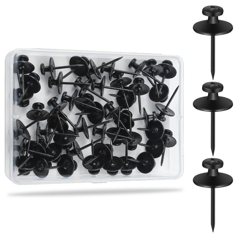 KURUI 60Pcs Double Headed Nails for Hanging Pictures, Wall Hangers Without Nails, Thumb Tacks for Wall, Renter Friendly Decor Push Pins for Tapestry Frame Art Picture, Key Holder Wall Mount-Black Black