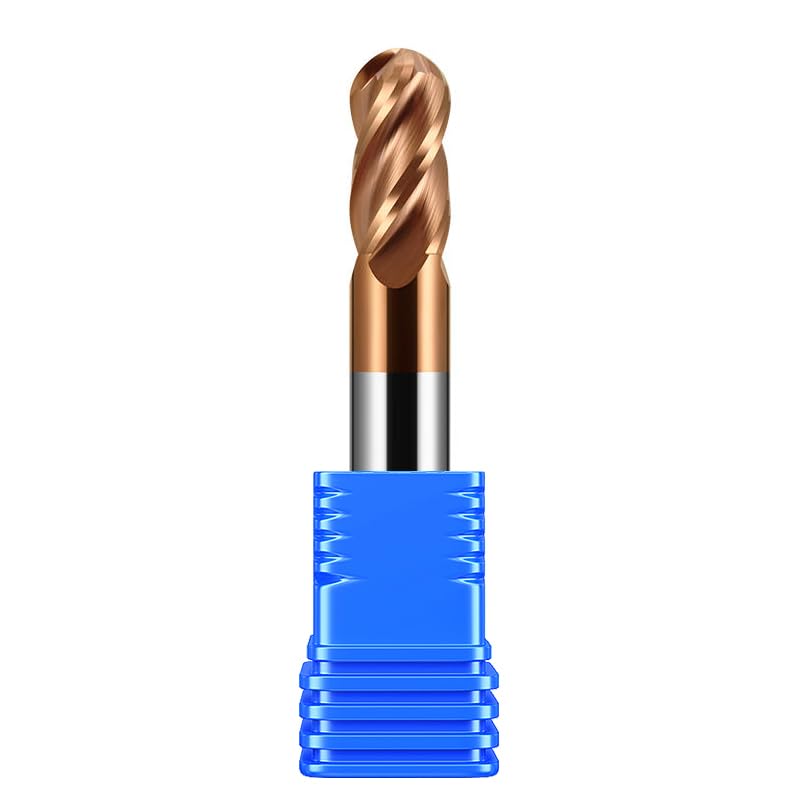 3/8" Carbide Ball Nose end Mill Bits - 3/8" Shank Dia,2-1/2'' Oal - 4 Flutes TISIN Coated - for Alloy Steels, Hardened Steels 3/8 in 1