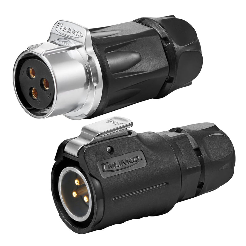 CNLINKO LP-20 3 PIN Waterproof Connector, IP68 Circular Connector, Quick Plugging Aviation Connector, PBT Plastic Shell Solder Connector, Marine Industry Connector Male Plug Inline Plug-in (3 PIN) 3-Pin