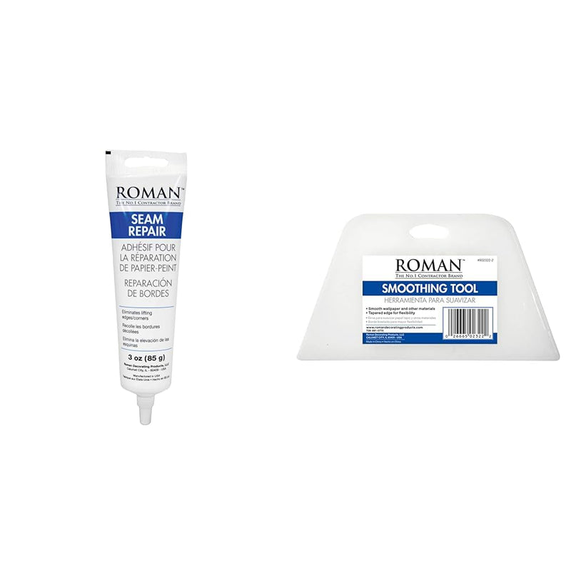 Roman 207802LW 6454 Seam Repair Adhesive 3 Oz and Wallpaper Smoothing Tool for Installation 7.75-Inch Wide