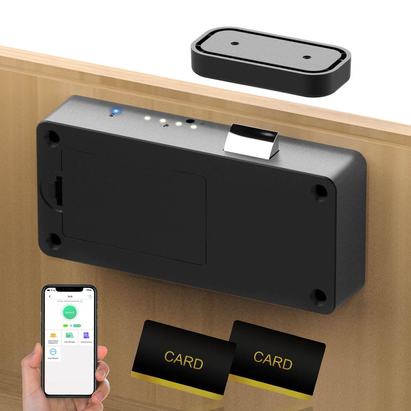 Smart Cabinet Lock, Anweller Hidden No Drill Adhesive Magnetic Baby Proofing Child Proof Drawer Locks, Keyless RFID Bluetooth Cabinet Locks for Adults File Kitchen Cupboard Closet Liquor - Black