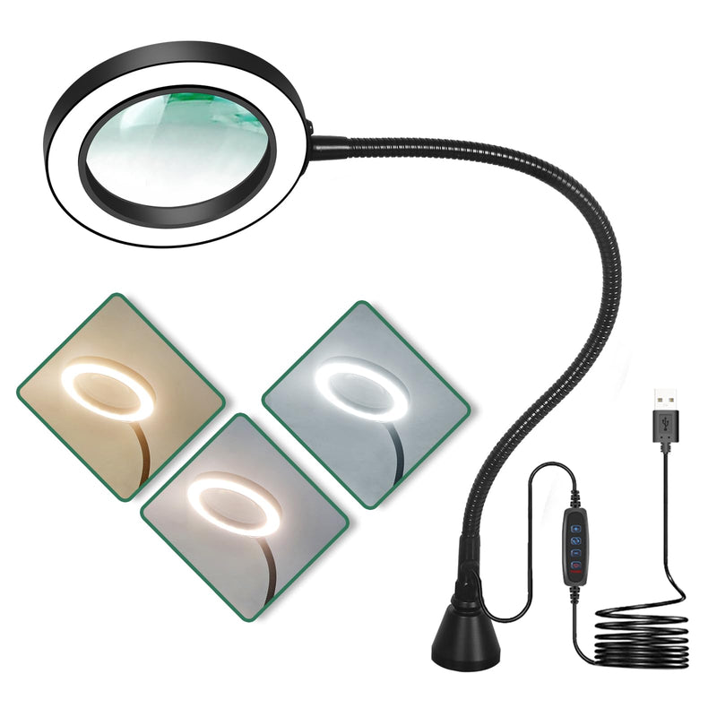 Soldering Magnifying Glass Helping Hands Magnifier, Magnetic Magnifier Lamp with 3 Color Modes, Flexible Gooseneck 5X Magnifying Glass Lamp for Helping Hands Soldering Station Solder Electronics