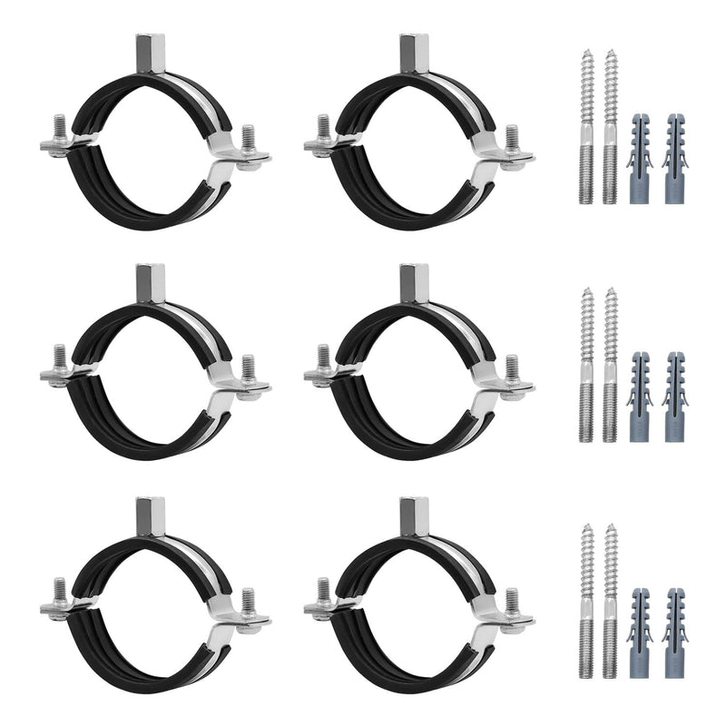 6 Pcs 1.9-2 Inch Split Ring Pipe Hanger, 47-51mm Heavy Duty Adjustable Pipe Bracket Clamp with Screw & Expansion Tube, Wall Ceiling Mount Combination Thread M8/M10 Metal Pipe Clamps 6 Pack Fit for Pipe OD 1.9-2 Inch(47-51mm)