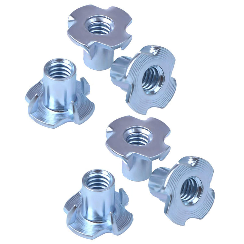 T Nuts 3/8"-16,Hincell 25pcs Zinc Plated Steel T-Nut 4 Pronged Tee Blind Nuts Assortment Kit for Wood, Rock Climbing Holds, Cabinetry, Furniture,etc. 3/8"-16(25pcs)