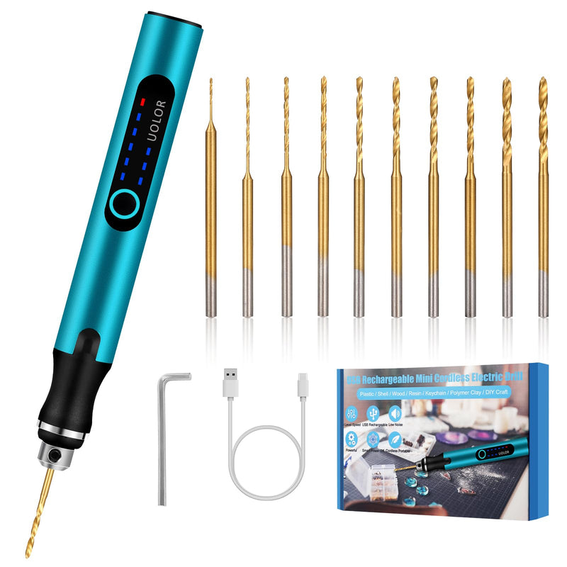 3-Speed Cordless Mini Drill Pen, Rechargeable DIY Electric Hand Drill with 10 Small Drill Bits, Micro Drill Set for Jewelry Making Stone Plastic Resin Keychains Blue Mini Drill Pen