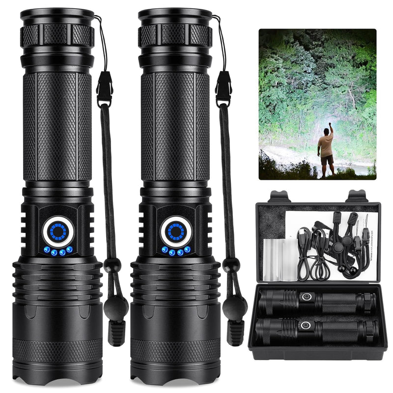 Rechargeable Flashlights 99000 High Lumens 2 Pack, Led Super Bright Flashlight with 5 Modes & IPX7 Waterproof, 15H Running Time, High Powered Flash Light for Home Camping Home Emergencies