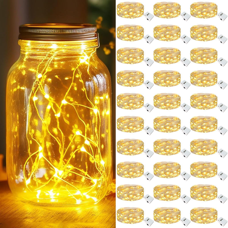 kolpop 30 Pack LED Fairy Lights Battery Operated, 7FT 20 LED Mini Twinkle String Lights Battery Powered Waterproof for Christmas Mason Jars Party (Warm White) Warm White