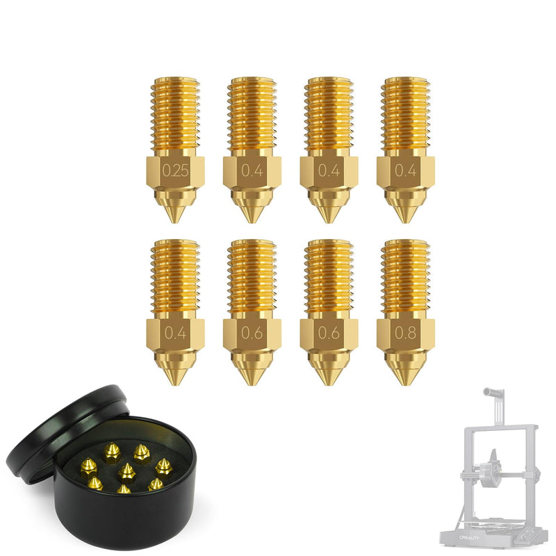 Creality Upgraded Ender-3 V3 SE High-Speed Brass Nozzle Kit (8PCS), 3D Printer Accessories Extruder Nozzle for Ender-7/Ender-5 S1, High Hardness, 0.25mm x1, 0.4mm x 4, 0.6mm x 2, 0.8mm x 1