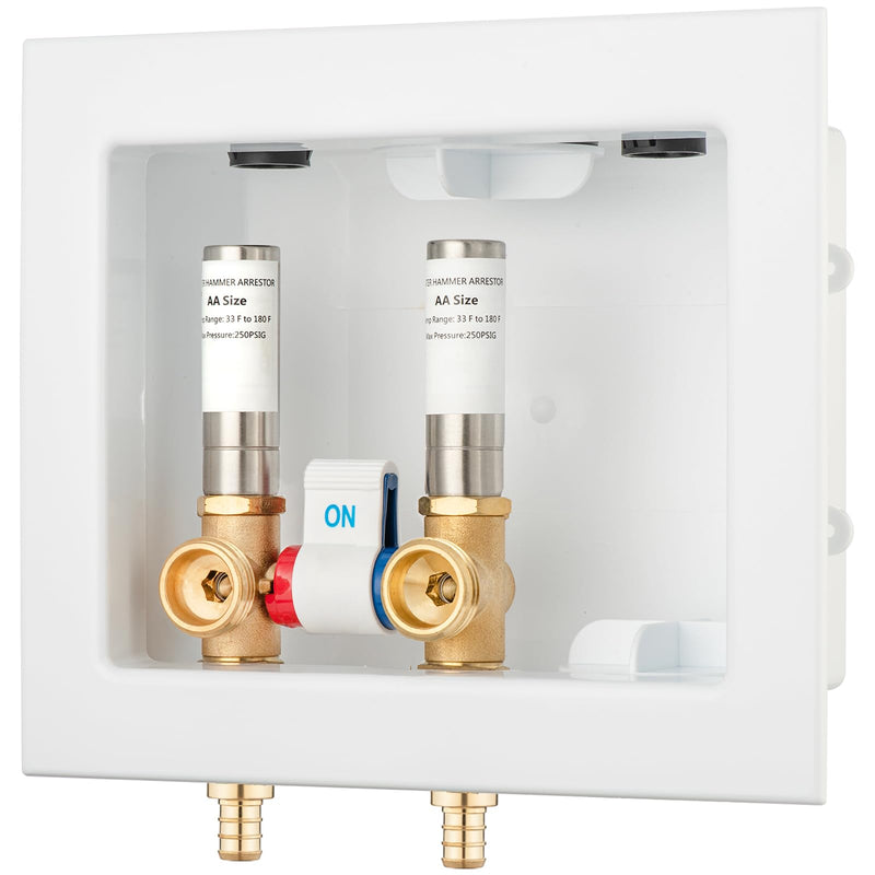 (1 Pack) Lidertik Washing Machine Outlet Box Crimp PEX-B, Single Control Valve with Stainless Steel Hammer Arrestors, Inlet 1/2 inch PEX-B F1807 Crimp Barb x Outlet 3/4 inch Male Thread LI-XYJH-621-M SS-Crimp PEX-B
