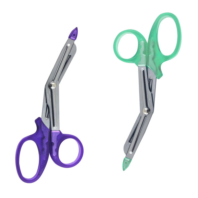 DynaCut Small Nurse Scissors 6"" (2 PACK) for Nurses, Doctors, Paramedics, EMT, and Pharmacists with Protective tip, Mini First Aid Medical Mini Bandage Trauma Shears(ParadiseGreen/Amethyst) Amethyst & Paradisegreen