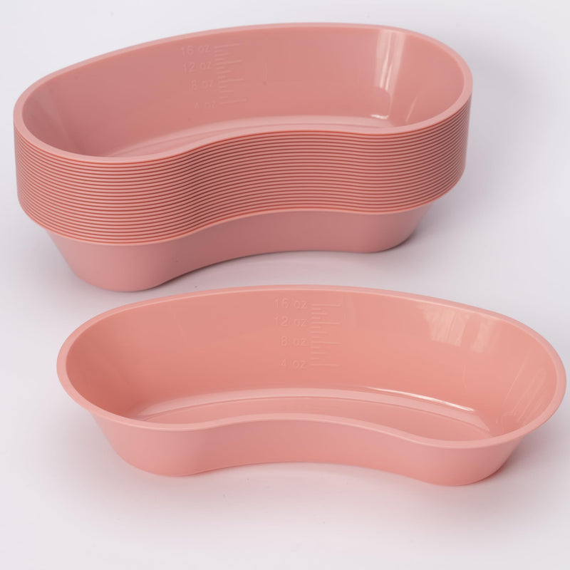 Emesis Basin Kidney Plastic Mauve 16oz - Reusable Plastic Kidney-Shaped, Mauve Color, 16oz Volume, 8-1/2" Primary Length, Disposable, 25/Box