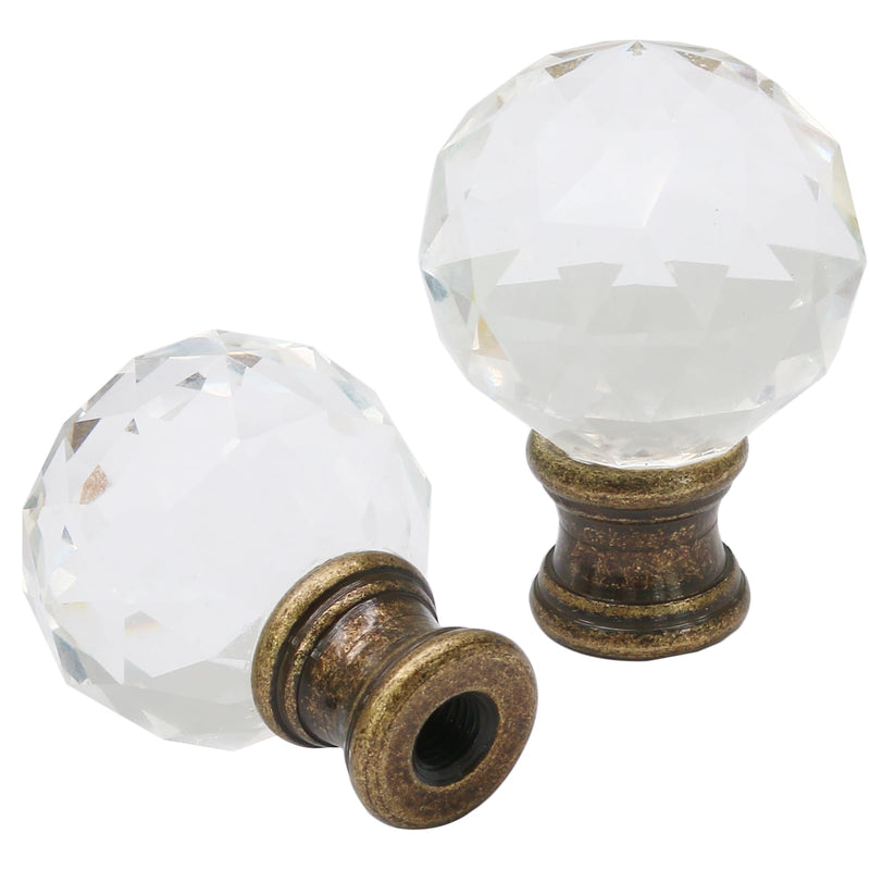 Biaungdo 2 Pack Crystal Lamp Finial, Clear Lamp Finial Cap Knob Diamond Lamp Shade Finial Glass Lamp Screw Top Lamp Decoration for Lamp Shade, with 1/4-27 Inch Bronze Base