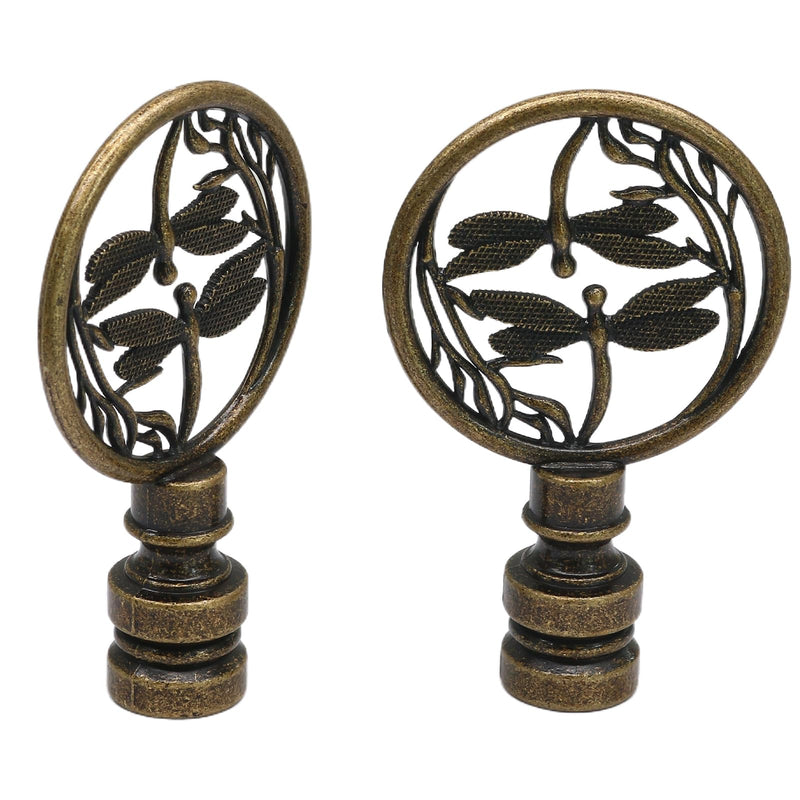 Biaungdo 2 Pack Double Dragonflies Lamp Finial, Antique Bronze Decorative Finial for Lamp Shades, Hollowing Out Lamp Finial Cap Knobs for Table Lamp, Floor Lamp, Lamp Decoration
