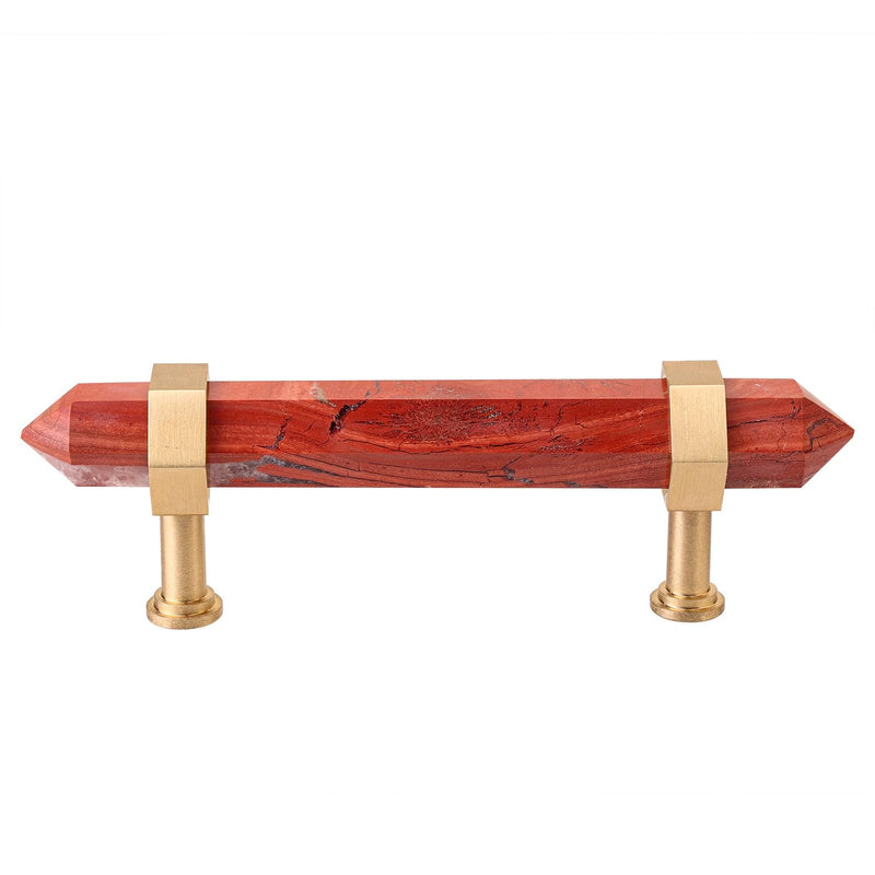 Sportmusies 2pcs Brushed Brass with Red Jasper Pull Knobs with Screws